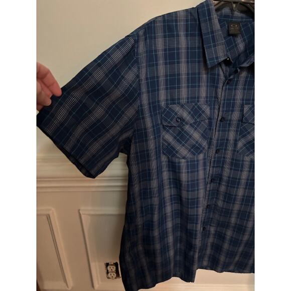 Oakley Blue Plaid Short Sleeve Button Down Shirt Mens 2XL XXL Western Casual - Picture 4 of 6